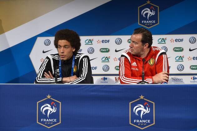 - PARIS, FRANCE: Belgium s Axel Witsel and Belgium s head coach Marc Wilmots pictured during a press conference PK Pressekonferenz in the Stade de France in Paris, ahead of the friendly game tomorrow against France, Saturday 06 June 2015. The Devils are preparing for a friendly game against France tomorrow and a Euro 2016 qualification game against Wales on Friday. DIRKxWAEM  x04637652x