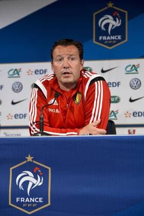 - PARIS, FRANCE: Belgium s head coach Marc Wilmots pictured during a press conference PK Pressekonferenz in the Stade de France in Paris, ahead of the friendly game tomorrow against France, Saturday 06 June 2015. The Devils are preparing for a friendly game against France tomorrow and a Euro 2016 qualification game against Wales on Friday. DIRKxWAEM  x04637659x