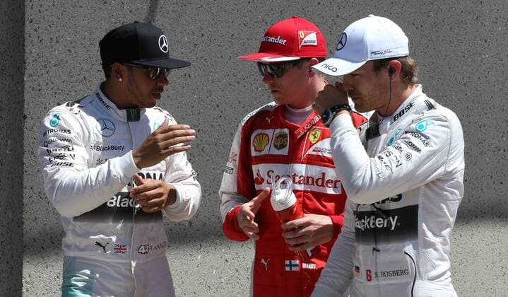 Lewis Hamilton; Pole vor Nico Rosberg; Mercedes Grand Prix, Kimi Räikkönen, Scuderia Ferrari, formula 1 GP, Kanada in Montreal, 06.06.2015 Photo:mspb Jerry Andre Lewis Hamilton; Pole, Nico Rosberg; Kimi Raikkoenen, formula 1 GP, Kanada