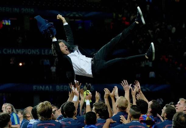 06.06.2015, xjhx, Fussball Champions League, Juventus Turin - FC Barcelona Barca v.l. Luis Enrique (Trainer Head Coach FC Barcelona) jubeln jubelt nach Spielende.