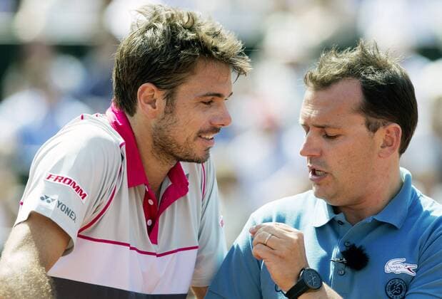 TENNIS - ATP Tennis Herren French Open 2015 PARIS,FRANCE,07.JUN.15 - TENNIS - ATP World Tour, Grand Slam, Roland Garros, French Open, final. Image shows Stan Wawrinka (SUI) and the Chair Umpire. GEPAxpictures xMatthiasxHauer