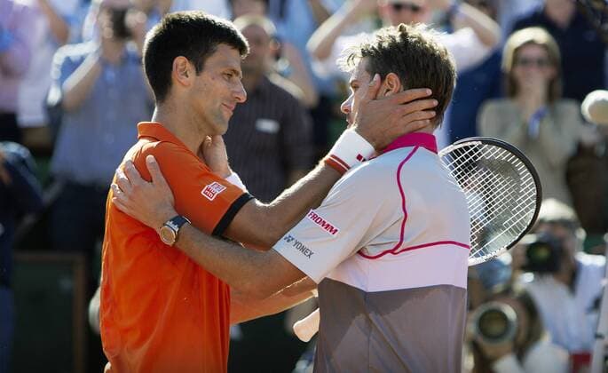 TENNIS - ATP Tennis Herren French Open 2015 PARIS,FRANCE,07.JUN.15 - TENNIS - ATP World Tour, Grand Slam, Roland Garros, French Open, final. Image shows Novak Djokovic (SRB) and Stan Wawrinka (SUI). GEPAxpictures xMatthiasxHauer