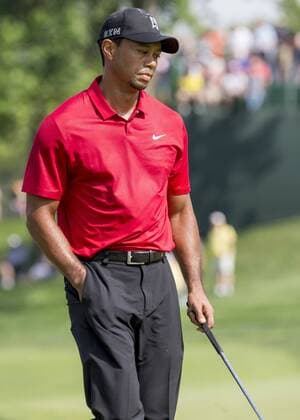 June 07 2015: Tiger Woods reacts to missing a putt on the 14th hole during the final round of the Memorial Tournament held at the Muirfield Village Golf Club in Dublin, Ohio. GOLF: JUN 07 PGA Golf Herren - the Memorial Tournament - Final Round Icon150607021 EDITORIAL USE ONLY