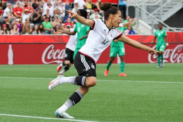 Celia Sasic (Deutschland) jubelt über ihr Tor zum 1:0, Jubel, Torjubel, Torerfolg, celebrate the goal, goal, celebration, Jubel ueber das Tor, optimistisch, Action, Aktion, Fussball, FIFA Frauen-WM 2015, Deutschland - Elfenbeinküste, xozx