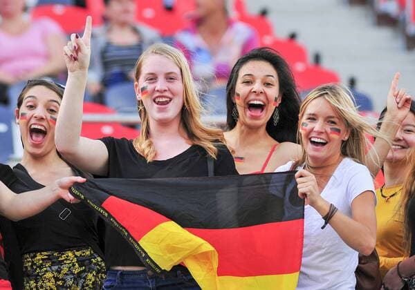 June 07, 2015: German fans celebrate as Germany Nationalteam defeat Elfenbeinküste 10-0 in the FIFA 2015 Women s World Cup Group B match at Lansdowne Park in Ottawa, Canada. SOCCER: JUN 07 FIFA Women s World Cup - Group B - Germany Nationalteam v Ivory Coast Icon15060700008 EDITORIAL USE ONLY