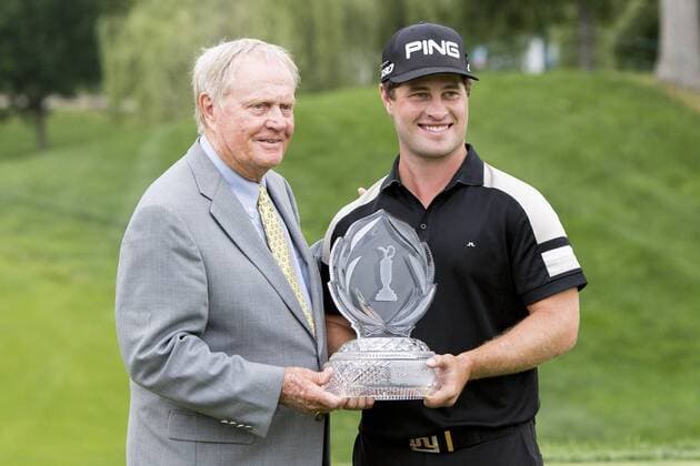 June 7, 2015: Jack Nicklaus and tournament winner David Lingmerth pose for photographs at the conclusion of the final round of the Memorial Tournament presented by Nationwide Insurance held at Muirfield Village Golf Club in Dublin, Ohio. GOLF: JUN 07 PGA Golf Herren - the Memorial Tournament - Final Round Icon1506071167 EDITORIAL USE ONLY