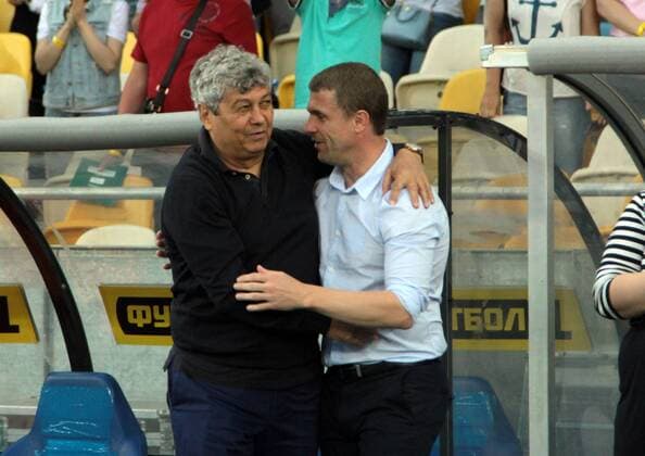 Head coaches of Dynamo and Shakhtar Serhii Rebrov and Mircea Lucescu. 409642 - 