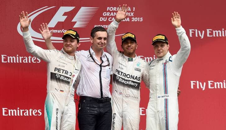 Podium, Nico Rosberg; Lewis Hamilton; Mercedes Grand Prix, Valtteri Bottas, Williams F1 Team, formula 1 GP, Kanada in Montreal, 07.06.2015 Photo:mspb Jerry Andre Podium, Nico Rosberg; Lewis Hamilton; Valtteri Bottas, formula 1 GP, Kanada