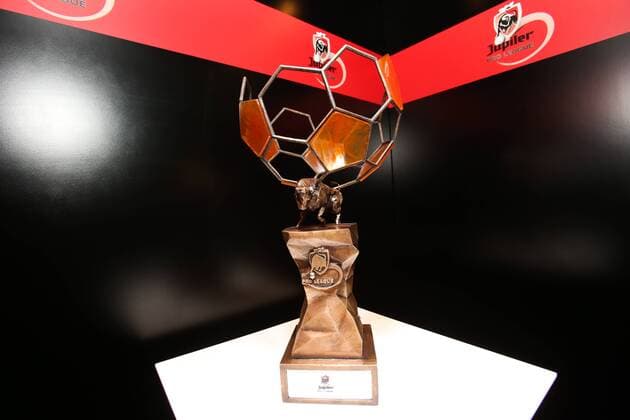 - DIEGEM, BELGIUM: Illustration picture shows the trophy at the calendar presentation for the 2015-2016 season of the Jupiler Pro League, the Belgian first division soccer competition, Monday 08 June 2015 in Diegem. VIRGINIExLEFOUR  x04638372x
