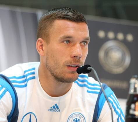 Köln, Fussball, DFB; Deutschland vs USA, Pressekonferenz, 08.06.2015, Köln, Mercedes Benz Center Köln, Lukas Podolski, Deutschland