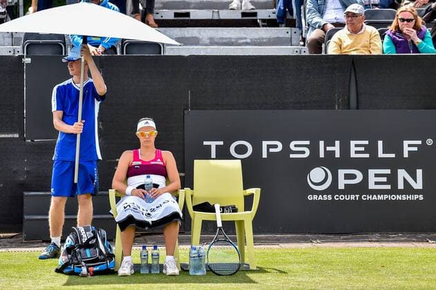 - ROSMALEN, NETHERLANDS: Belgian Kirsten Flipkens pictured during a tennis match between between Japanese Kurumi Nara and Belgian Kirsten Flipkens in the first round of the women s tournament at the Topshelf Open WTA Tennis Damen tennis tournament in Rosmalen, the Netherlands, Monday 08 June 2015. LUCxCLAESSEN  x04638689x