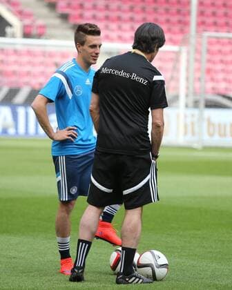 Köln, Fussball, DFB; Deutschland vs USA, MNational Mannschaft Training, 08.06.2015, Rheinenergiestadion Köln, Patrick Herrmann, Joachim Löw Trainer, Deutschland