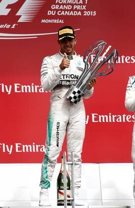 HAMILTON Lewis F1 Team Mercedes AMG bei der Siegeehrung FIA Grosser Preis von Kanada 2015 in Montreal am 07. Juni 2015 in Montreal 
