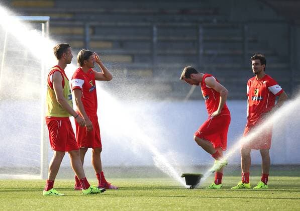 SOCCER - UEFA EURO EM Europameisterschaft Fussball 2016 quali, RUS vs AUT, preview VIENNA,AUSTRIA,08.JUN.15 - SOCCER - UEFA European Championship EM Europameisterschaft 2016, European Qualifiers, OEFB international match Länderspiel Russia vs Austria, preview, training of team AUT. Image shows Marc Janko, Sebastian Proedl, Christian Fuchs and Gyoergy Garics (AUT). GEPAxpictures xChristianxOrt