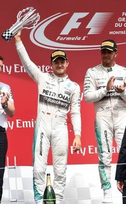 ROSBERG Nico F1 Team Mercedes AMG bei der Siegeehrung mit HAMILTON Lewis FIA Grosser Preis von Kanada 2015 in Montreal am 07. Juni 2015 in Montreal 