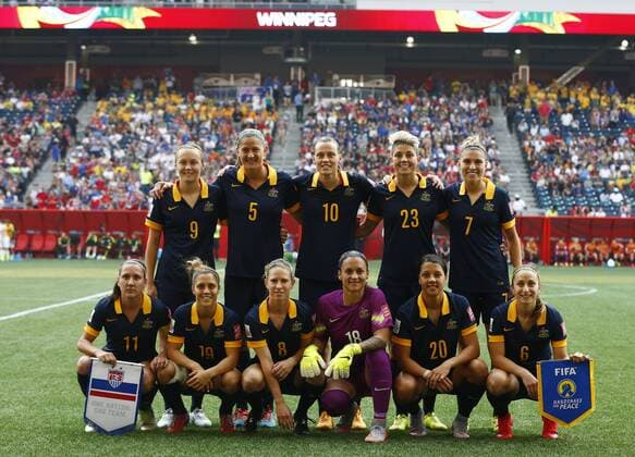 Aktuell Fußball, Damen, WM, USA - Australien Players of Australia pose for photo before the group D match between the United States and Australia at the 2015 FIFA Women s World Cup in Winnipeg, Canada, June 8, 2015. ) (SP)CANADA-WINNIPEG-FIFA WOMEN S WORLD CUP-GROUP D-USA VS AUS DingxXu 