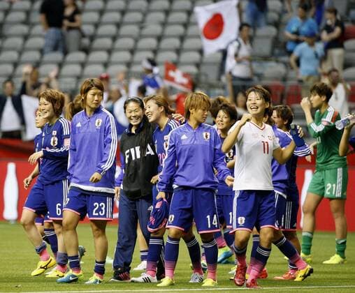 Aktuell Fußball, Damen, WM, Japan - Schweiz Japan beat Switzerland in Women s World Cup Players of Nadeshiko Japan express joy for their 1-0 victory over Switzerland in a Women s World Cup Group C match at BC Place Stadium in Vancouver, Canada, on June 8, 2015. 