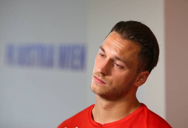 SOCCER - UEFA EURO EM Europameisterschaft Fussball 2016 quali, RUS vs AUT, preview VIENNA,AUSTRIA,09.JUN.15 - SOCCER - UEFA European Championship EM Europameisterschaft 2016, European Qualifiers, OEFB international match Länderspiel Russia vs Austria, preview, mixed zone of team AUT. Image shows Marko Arnautovic (AUT). Keywords: press conference PK Pressekonferenz GEPAxpictures xChristianxOrt