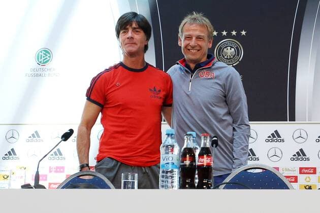 National-, Bundestrainer Joachim Jogi Loew und Juergen Klinsmann (Nationaltrainer USA) Pressekonferenz der A-Nationalmannschaft, Fussball, Freundschaftsspiel gegen USA, 09.06.2015, Copyright: Schueler Eibner-Pressefoto EP_JSE