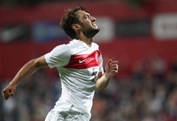 Friendly match between Turkey ( White ) and Bulgaria ( Red )at Recep Tayyip Erdogan Stadium in Istanbul on June 08,2015. Final Score: Turkey 4 - Bulgaria 0 Pictured: Hakan Calhanoglu of Turkey . 