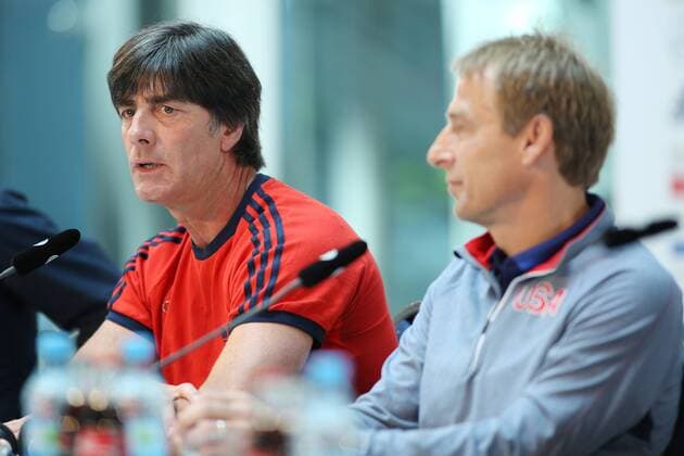 National-, Bundestrainer Joachim Jogi Loew und Juergen Klinsmann (Nationaltrainer USA) Pressekonferenz der A-Nationalmannschaft, Fussball, Freundschaftsspiel gegen USA, 09.06.2015, Copyright: Schueler Eibner-Pressefoto EP_JSE