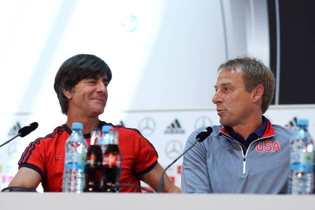 National-, Bundestrainer Joachim Jogi Loew und Juergen Klinsmann (Nationaltrainer USA) Pressekonferenz der A-Nationalmannschaft, Fussball, Freundschaftsspiel gegen USA, 09.06.2015, Copyright: Schueler Eibner-Pressefoto EP_JSE