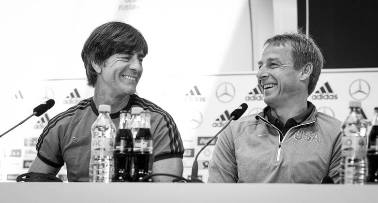 National-, Bundestrainer Joachim Jogi Loew und Juergen Klinsmann (Nationaltrainer USA) Pressekonferenz der A-Nationalmannschaft, Fussball, Freundschaftsspiel gegen USA, 09.06.2015, Copyright: Schueler Eibner-Pressefoto EP_JSE