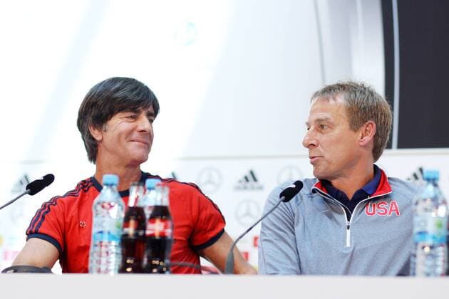 National-, Bundestrainer Joachim Jogi Loew und Juergen Klinsmann (Nationaltrainer USA) Pressekonferenz der A-Nationalmannschaft, Fussball, Freundschaftsspiel gegen USA, 09.06.2015, Copyright: Schueler Eibner-Pressefoto EP_JSE