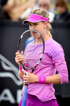 - ROSMALEN, NETHERLANDS: Canadian Eugenie Bouchard shows defeat during a first round game between between Canadian Eugenie Bouchard and Kazachstan s Yaroslava Shvedova during the Topshelf Open WTA Tennis Damen tennis tournament in Rosmalen, the Netherlands, Tuesday 09 June 2015. LUCxCLAESSEN  x04639447x