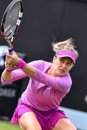 - ROSMALEN, NETHERLANDS: Canadian Eugenie Bouchard pictured in action during a first round game between between Canadian Eugenie Bouchard and Kazachstan s Yaroslava Shvedova during the Topshelf Open WTA Tennis Damen tennis tournament in Rosmalen, the Netherlands, Tuesday 09 June 2015. LUCxCLAESSEN  x04639458x
