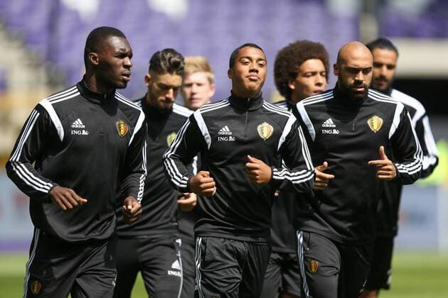 - BRUSSELS, BELGIUM: Belgium s Christian Benteke, Belgium s Youri Tielemans and Belgium s Anthony Vanden Borre pictured during a training session of the Belgian national soccer team The Red Devils in Brussels, Tuesday 09 June 2015. The Devils are preparing for a Euro 2016 qualification game against Wales. BRUNOxFAHY  x04639519x