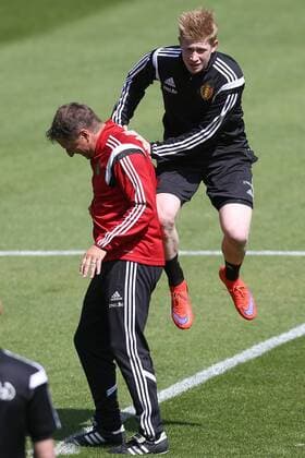 - BRUSSELS, BELGIUM: Belgium s assistant coach Vital Borkelmans and Belgium s Kevin De Bruyne pictured during a training session of the Belgian national soccer team The Red Devils in Brussels, Tuesday 09 June 2015. The Devils are preparing for a Euro 2016 qualification game against Wales. BRUNOxFAHY  x04639574x