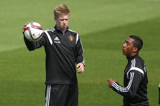 - BRUSSELS, BELGIUM: Belgium s Kevin De Bruyne and Belgium s Youri Tielemans pictured during a training session of the Belgian national soccer team The Red Devils in Brussels, Tuesday 09 June 2015. The Devils are preparing for a Euro 2016 qualification game against Wales. BRUNOxFAHY  x04639578x