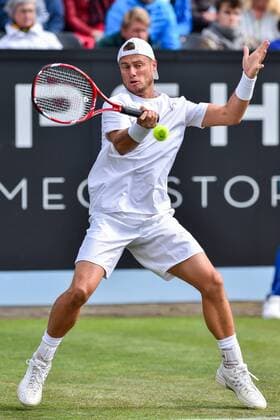 - ROSMALEN, NETHERLANDS: Australian Lleyton Hewitt pictured in action during a first round game between between Australian Lleyton Hewitt and French Nicolas Mahut during the Topshelf Open ATP Tennis Herren tennis tournament in Rosmalen, the Netherlands, Tuesday 09 June 2015. LUCxCLAESSEN  x04639589x