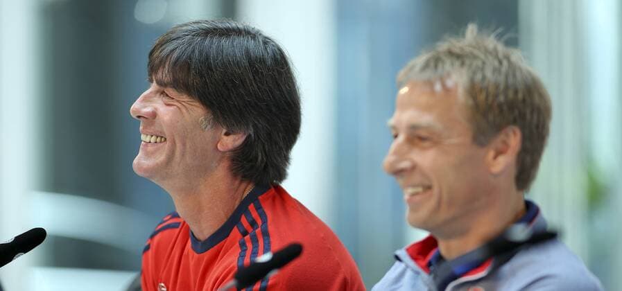 National-, Bundestrainer Joachim Jogi Loew und Juergen Klinsmann (Nationaltrainer USA) Pressekonferenz der A-Nationalmannschaft, Fussball, Freundschaftsspiel gegen USA, 09.06.2015, Copyright: Schueler Eibner-Pressefoto EP_JSE