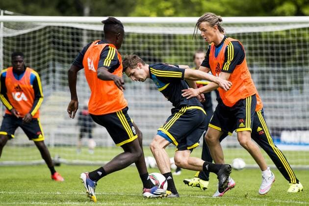June 9, 2015 - Trelleborg, Sverige - 150609 Sweden s Branimir Hrgota (m) with Kristoffer Olsson (h) den 9 juni 2015 ..Foto: PetterxArvidson BILDBYRAN kod PA 91158 News - June 9, 2015  - ZUMAb138