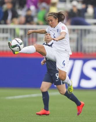 (150609) -- MONCTON, June 9, 2015 -- Fara Williams(R) of England vies with Eugenie Le Sommer of France during their group F match at the 2015 FIFA Women s World Cup in Moncton, Canada, June 9, 2015. France won 1-0. ) (SP)CANADA-MONCTON-FIFA WOMEN S WORLD CUP-GROUP F-FRANCE VS ENGLAND ZouxZheng 