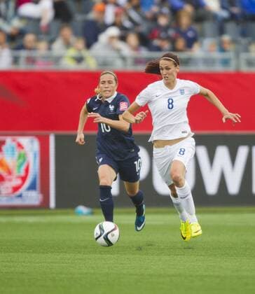 (150609) -- MONCTON, June 9, 2015 -- Jill Scott(R) of England vies with Camille Abily of France during their group F match at the 2015 FIFA Women s World Cup in Moncton, Canada, June 9, 2015. France won 1-0. ) (SP)CANADA-MONCTON-FIFA WOMEN S WORLD CUP-GROUP F-FRANCE VS ENGLAND ZouxZheng 
