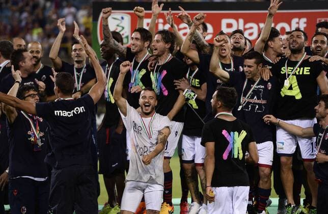 Aktuell Fußball, Italien, Serie B Playoffs, FC Bologna gelingt Wiederaufstieg in die Serie A Db Bologna 09 06 2015 - play off Serie B Bologna-Pescara promoted team: Bologna 