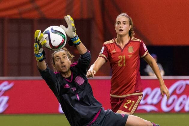 June 09, 2015 : Spain goalkeeper Ainhoa Tirapu 1 makes a save during the 2015 FIFA Women s World Cup Group E match between Spain and Costa Rica at the Olympic Stadium in Montreal, Quebec, Canada. SOCCER: JUN 09 FIFA Women s World Cup - Group E - Spain v Costa Rica Icon15060912 EDITORIAL USE ONLY