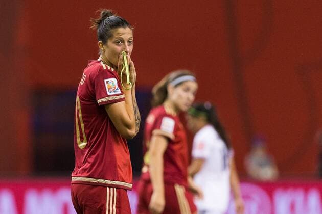 June 09, 2015 : Spain midfielder Jennifer Hermoso 10 reacts during the 2015 FIFA Women s World Cup Group E match between Spain and Costa Rica at the Olympic Stadium in Montreal, Quebec, Canada. SOCCER: JUN 09 FIFA Women s World Cup - Group E - Spain v Costa Rica Icon15060919 EDITORIAL USE ONLY