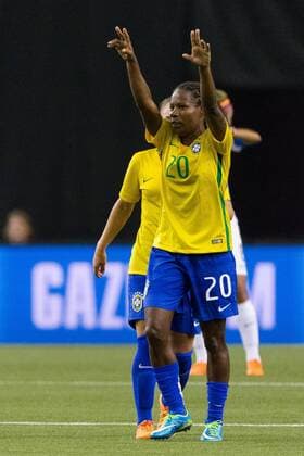 June 09, 2015 : Brazil midfielder Formiga 20 acknowledges the crowd during the 2015 FIFA Women s World Cup Group E match between Brazil and Korea at the Olympic Stadium in Montreal, Quebec, Canada. SOCCER: JUN 09 FIFA Women s World Cup - Group E - Brazil v Korea Icon15060907 EDITORIAL USE ONLY