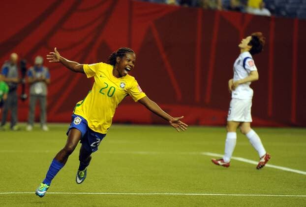 MONTREAL, June 9, 2015 -- Formiga (L) of Brazil celebrates for scoring during the group E match against South Korea at the 2015 FIFA Women s World Cup in Montreal, Canada, on June 9, 2015. Brazil won 2-0. ) (SP)CANADA-MONTREAL-FIFA WOMEN S WORLD CUP-BRAZIL VS SOUTH KOREA KadrixMohamed 