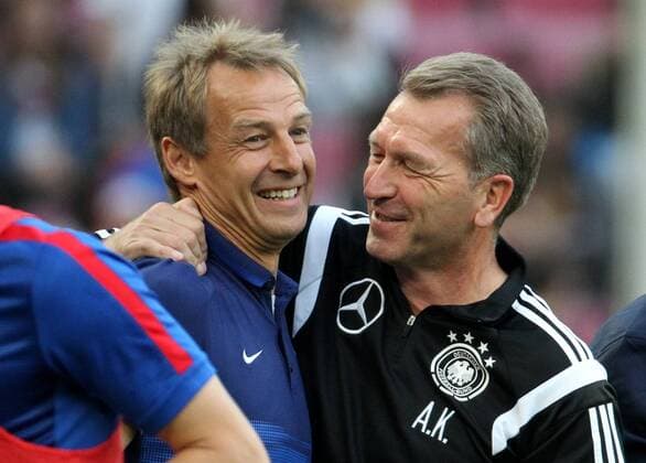GER, Länderspiel, Deutschland vs USA 10.06.15, Köln, Rhein-Energie-Stadion, GER, Länderspiel, Freundschaftsspiel, 3. Spieltag - Nationalteams Deutschland vs USA im Bild Torwart-Trainer Andreas Köpke (Deutschland) und Nationaltrainer Jürgen Klinsmann (USA)