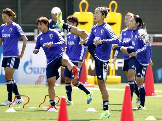 Nadeshiko Japan prepare for next game against Cameroon Nadeshiko Japan players attend the training session on June 10, 2015, in Vancouver, Canada, following their 1-0 win over Switzerland in a Women s World Cup Group C match. Japan will face Cameroon on June 12. 