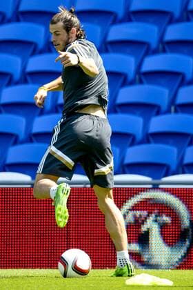 - CARDIFF, UNITED KINGDOM: Wales Gareth Bale pictured during a training session of the Welsh national soccer team, Thursday 11 June 2015, in Cardiff, Wales, United Kingdom. The Welsh team plays against Belgian national soccer team Red Devils in a Euro 2016 qualification game on Friday. DIRKxWAEM  x04640495x