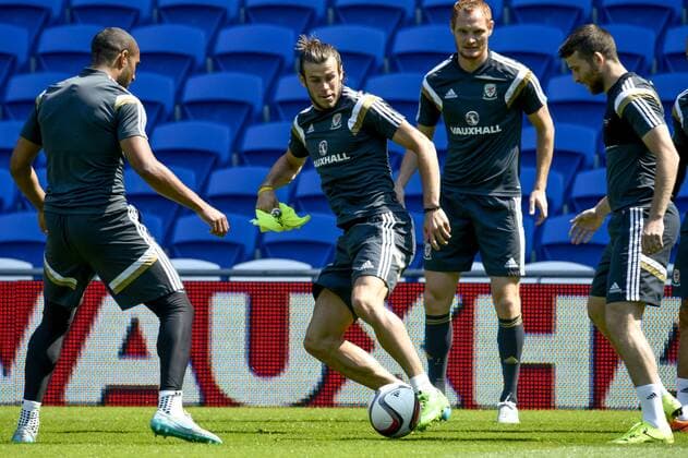 - CARDIFF, UNITED KINGDOM: Wales Ashley Williams, Wales Gareth Bale and Wales Adam Matthews pictured during a training session of the Welsh national soccer team, Thursday 11 June 2015, in Cardiff, Wales, United Kingdom. The Welsh team plays against Belgian national soccer team Red Devils in a Euro 2016 qualification game on Friday. DIRKxWAEM  x04640500x