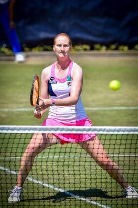 - ROSMALEN, NETHERLANDS: Belgian Alison Van Uytvanck pictured in action during a second round game between Belgian Alison Van Uytvanck and Swiss Belinda Bencic during the Topshelf Open WTA Tennis Damen tennis tournament in Rosmalen, the Netherlands, Thursday 11 June 2015. LUCxCLAESSEN  x04640575x