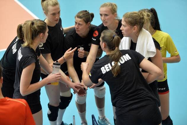 - BAKU, AZERBAIJAN: Belgian women s volleyball player celebrate during a friendly practice game of the Belgian women s volleyball team against the German team ahead of the European Games 2015, in Baku, Azerbaijan, Thursday 11 June 2015. The European Games 2015 multi event takes place from 12 to 28 June. ERICxLALMAND  x04640689x