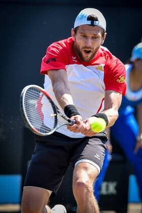 - ROSMALEN, NETHERLANDS: Austrian Jurgen Melzer pictured in action during a second round game between Belgian David Goffin and Austrian Jurgen Melzer during the Topshelf Open WTA Tennis Damen tennis tournament in Rosmalen, the Netherlands, Thursday 11 June 2015. LUCxCLAESSEN  x04640696x